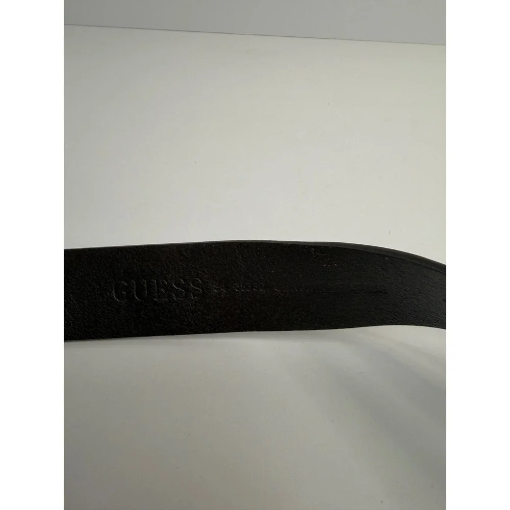 GUESS Dark Brown Genuine Leather Belt Silver Double Eagle Crest Buckle 40